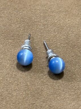 Blue Cat's Eye Glass Ball Stud Earrings